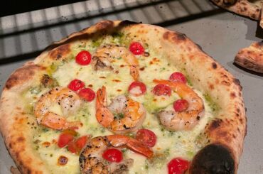 Shrimp & Pesto and pepperoni w/anchovies & plane with just salt pepper oil and dried herbs 62%hyd 48 h@62f fresh yeast…
