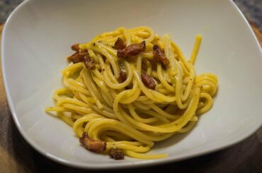 Homemade pasta carbonara, following the real roman recipe