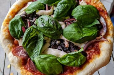 Salami, mushroom and onions