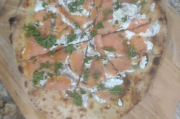 Smoked salmon on lemon sour cream... 70% AP flour.