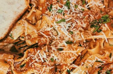 Homemade pappardelle with lamb bolognese.