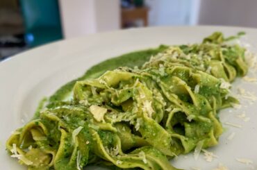 All Homemade Pesto Pasta 😍 Basil Toasted Pine Nuts, Parmesan, Garlic. Pasta was a semolina blend