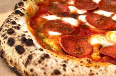 Sourdough pizza with pepperoni, fior de latte and basil oil. Wood fired in Alfa One. 🔥🍕