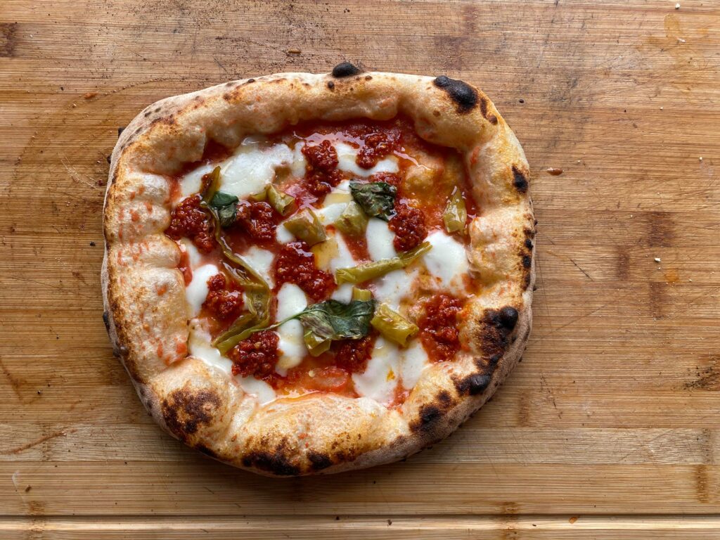 One of today’s pizzas from a Pizza Party wood fired oven