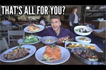 "I BET YOU CAN'T EAT HALF" $250 ITALIAN FOOD CHALLENGE (Menu Challenge) | Seafood, Steak, & Pasta