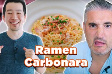 Italian Chef Reacts to Weird RAMEN CARBONARA