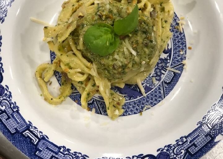 Homemade Sicilian Pesto Creme Pasta, made with Pistachios