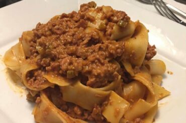 [I tried to recreate] a beautiful Italian dish of Ragu on pappardelle which I tasted in Tuscany. It’s still one of my favorites, (there are never any leftovers).