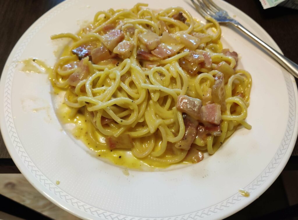 My first Carbonara with guanciale. Sorry about the mess.