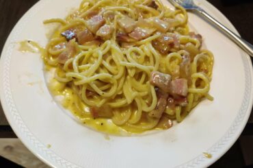 My first Carbonara with guanciale. Sorry about the mess.