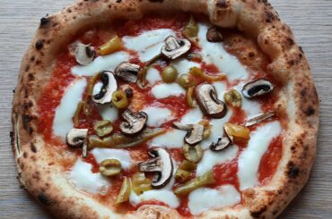 One of today's pizzas in my friend's wood fired oven