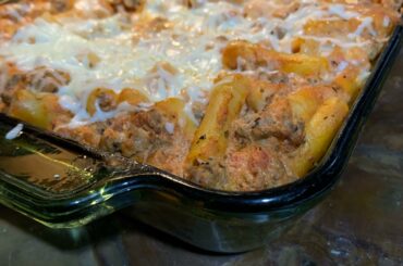 Italian-American dish Baked ziti with dollar store ingredients. Roast me please!