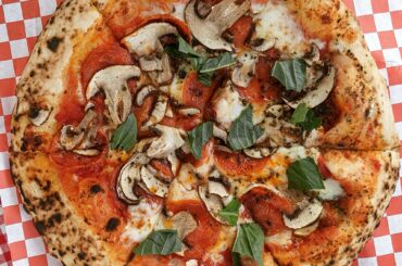 Pepperoni mushrooms and basil.