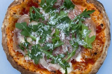 61% 72h cold ferment. Prosciutto, Arugula, Parmesan