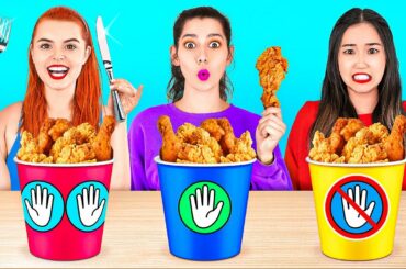 NO HANDS VS ONE HAND VS TWO HANDS!  Funny FOOD Situations! 100 Layers of Food by 123 GO! CHALLENGE