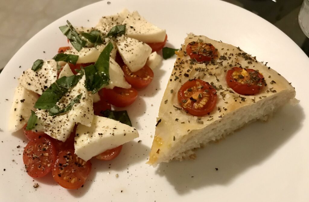 Chopped Caprese salad and tomato focaccia!