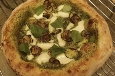 Homemade Pesto and zucchini pizza and two Margheritas