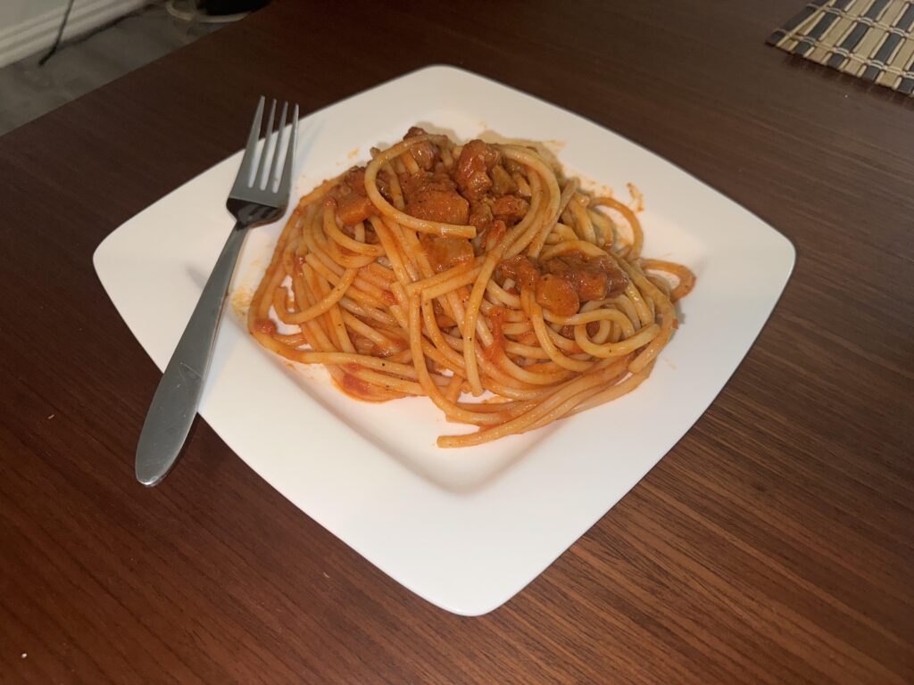 My first time attempting bucatini all’Amatriciana. Accidentally cooked the pasta a little past al dente, and I wish I had more pecorino. Tasted very good nonetheless.