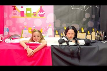 Nastya plays Pink vs. Black Challenge with Wednesday