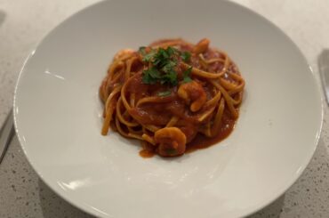 Prawn linguine in a chilli garlic tomato sauce