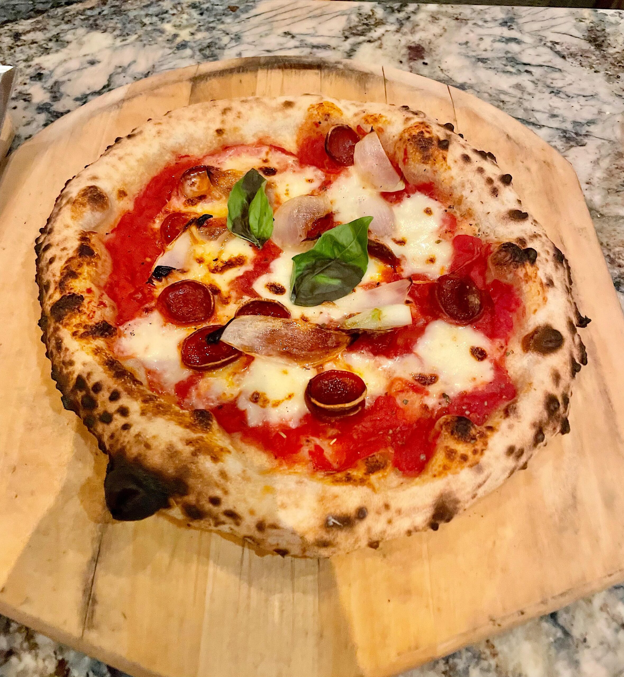 1kg 00 Caputo, 62% hydration, 30 g Sea salt, 0.5G Caputo IDY. Mix 10 min 3 slap & fold 12 min apart. Bulk ferment 24 hr. Make pizza balls 275g ea 36hr. all at 60f except bench work. I use cold water….. chorizo & wood fired vidalia onion… wood fired @ 900f 1kg 00 Caputo, 62% hydration, 30 g Sea salt, 0.5G Caputo IDY. Mix 10 min 3 slap & fold 12 min apart. Bulk ferment 24 hr. Make pizza balls 275g ea 36hr. all at 60f except bench work. I use cold water….. chorizo & wood fired vidalia onion… wood fired @ 900f