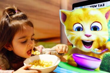 Morning Routine - Eating and Playing with ginger cat