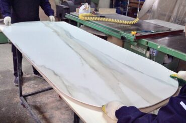 Process of Making Marble Dining Table by Cutting Ceramic Plate. Korea’s Table Manufacturing Factory