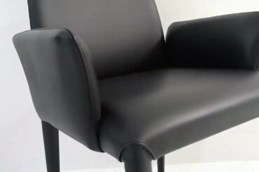 Dining Chair with Armrests Upholstered in Black Leather Made in Italy - Meyer