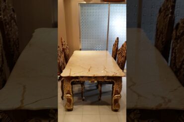 Exclusive Luxury Barmatic Shegun Victorian Dining Table 6 Chairs Set With Italian Rosalia Marble Top