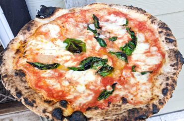 My attempt at making a Da Michele style Margherita in my backyard.