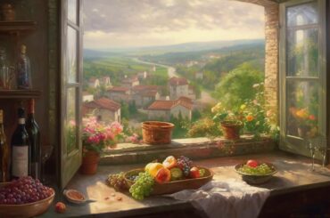 Classic Italian Music with  Italian Countryside Pastoral Painting Wine Grapes Midjourney Art