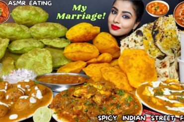 ASMR Eating Spicy Poori,Dum Aloo,Paneer butter Masala,Noodles Indian Street Food ASMR Eating Mukbang