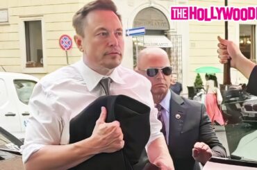Elon Musk Arrives For Lunch With Heavy Security At Tullio Restaurant in Rome, Italy