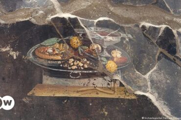 Italy: 2000 year old fresco found in ancient ruins of Pompeii - Experts say that the ancient fresco, which depicts a flat bread with assorted toppings on a tray with other food, could be a "distant relative" of modern-day pizza.