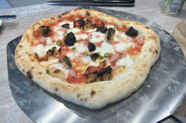 1st Go at proper Neopolitain Pizza - Black Pudding, White Pudding, ham, chorizo, green chilli.