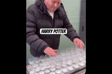 Man plays #harrypotter theme song with wine glasses