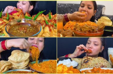 EATING FOOD COMPILATION SPICY CHOLE BHATURE, SAMOSA, CHICKEN LOLIPOP, CHICKEN RICE (BIG BITES)