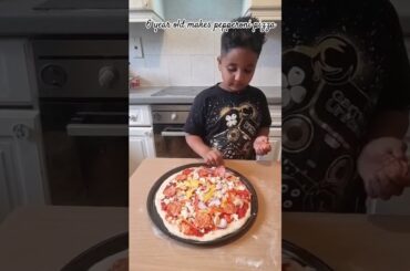 6 year old makes pepperoni pizza #pizza #shorts #foodie  #kidscookingrecipe