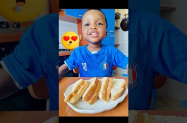 Cute Baby boy Cooking Easy Sandwich, Recipe Mozzarella Cheese Chicken Sausage #baby #recipe #chicken