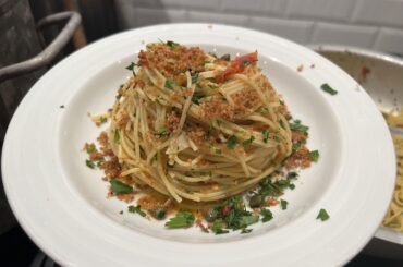 Aglio e Olio w/ bread crumbs, capers, and pepperoncini