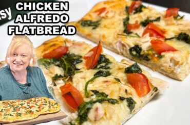 CHICKEN ALFREDO FLATBREAD, Easy Italian Pizza with White Alfredo Sauce