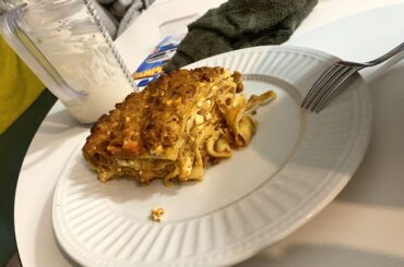 Pretty sloppy picture but here’s my first attempt at a (slightly inauthentic) authentic Bolognese lasagna, with béchamel, homemade pasta, and Marcella Hazan’s bolognese