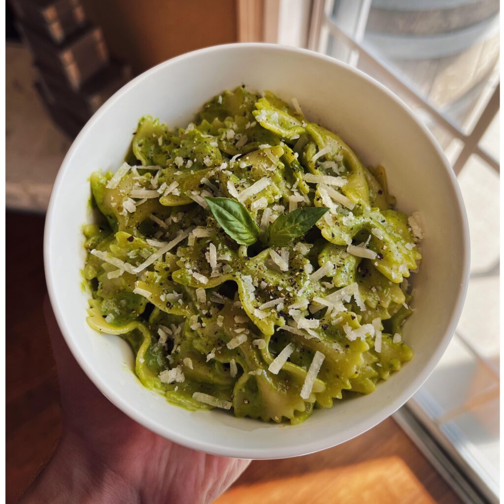 Farfalle al Pesto for lunch today.