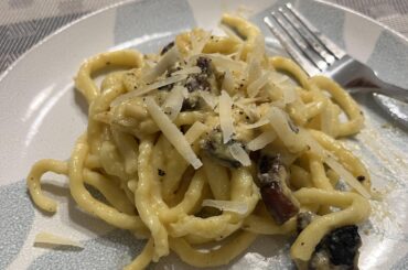 Carbonara with fresh pici pasta