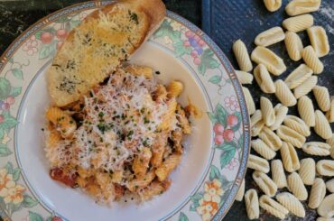 Hand rolled cavatelli and vegetarian Bolognese