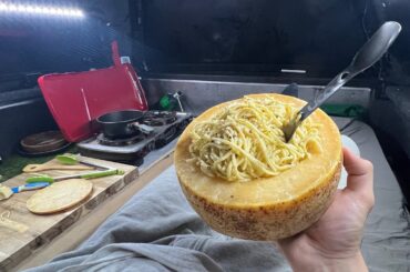 Parmesan Cheese Wheel Pasta -Truck Camping meal