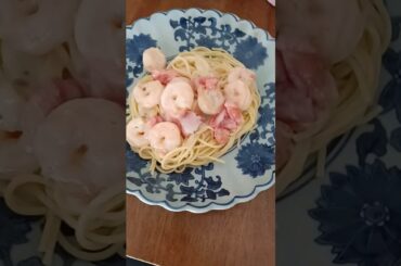 Homemade Shrimp Alfredo with garden fresh tomatoes