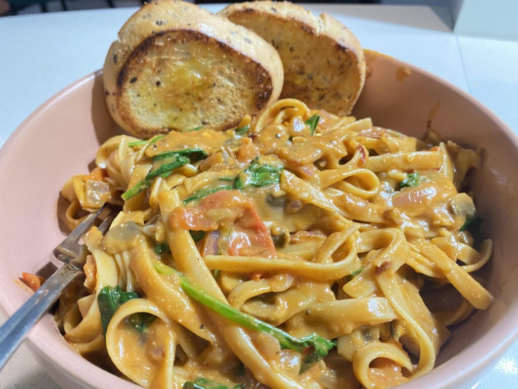 Cherry tomato fettuccine with lemon and coconut milk