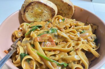 Cherry tomato fettuccine with lemon and coconut milk