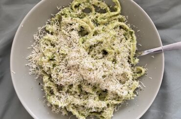 First time making fresh pasta! Served with broccoli basil pesto, lemon, cracked pepper, and freshly grated parm